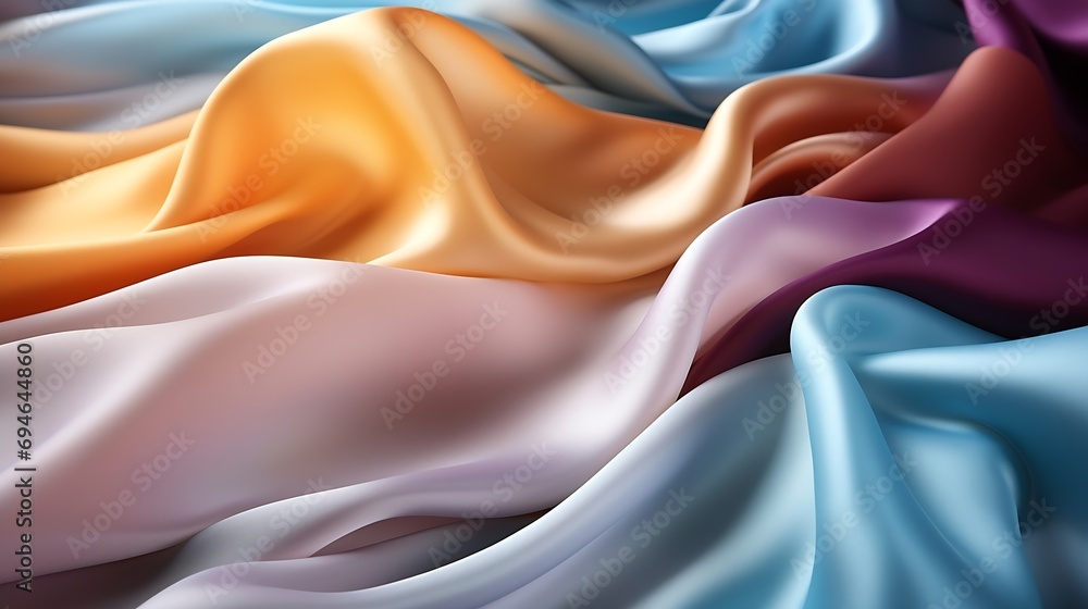Poster Generative AI : Abstract Background with 3D Wave Bright colors Gradient Silk Fabric