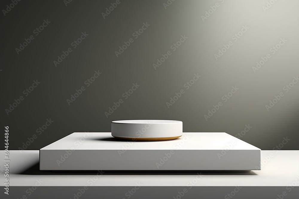 Poster generative ai : abstract empty white podium on white background with shadow.