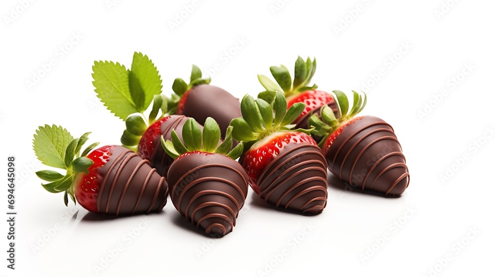 Poster generative ai : chocolate-covered strawberries on isolated white background