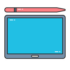 Filled Illustration of Tablet and Pen Tab Vector Design