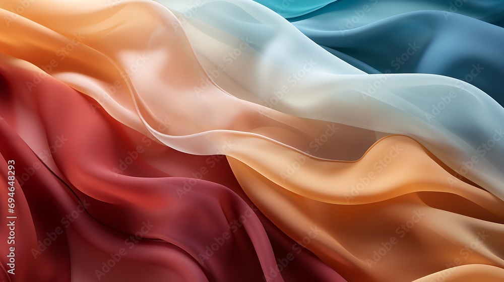 Poster Generative AI : Abstract Background with 3D Wave Bright colors Gradient Silk Fabric