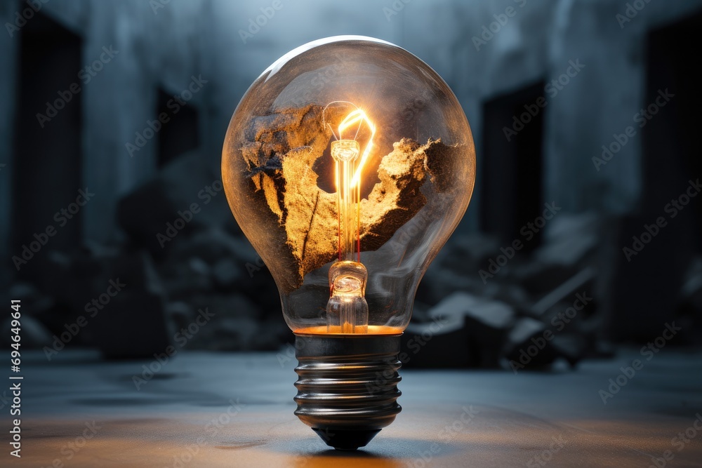 Poster light bulb made from concrete. generative ai.