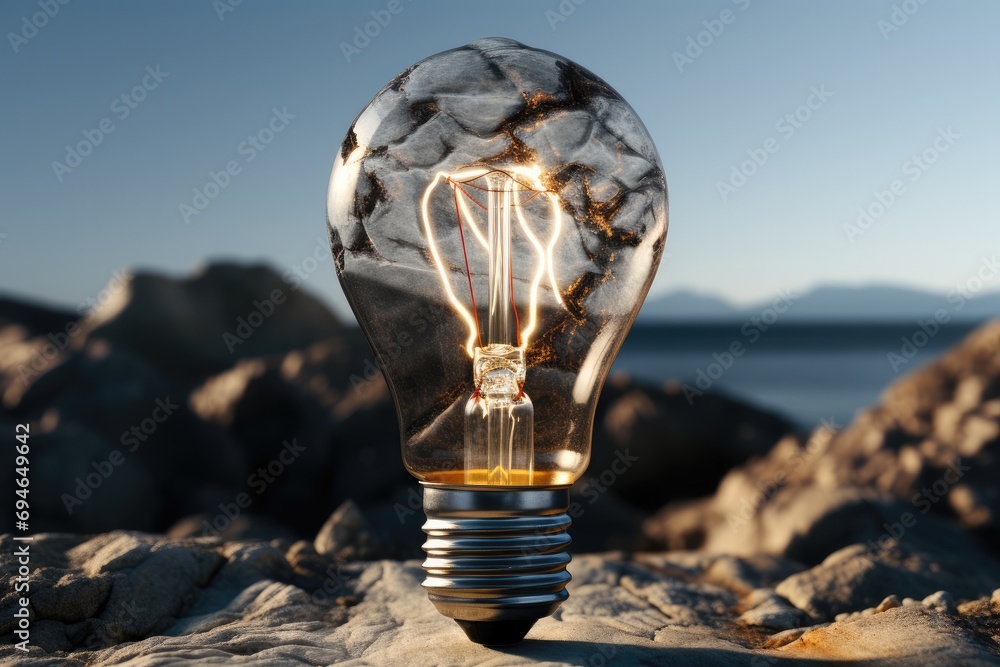 Poster light bulb made from concrete. generative ai.