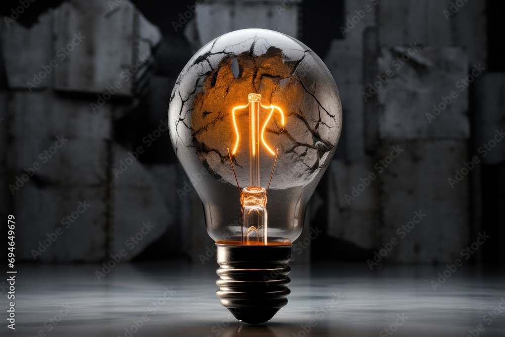 Wall mural Light Bulb made from concrete. Generative AI.