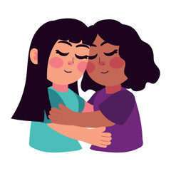 hugging day girls cartoon