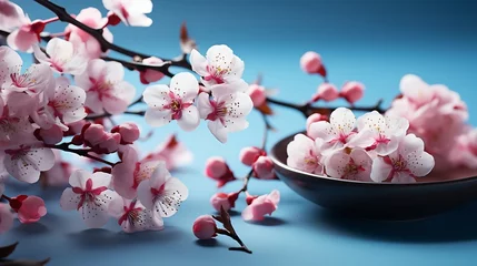 Foto op Plexiglas Generative AI : sakura blossom branch on a beautiful mirrored background © The Little Hut