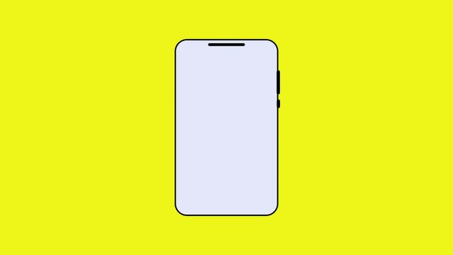Modern smartphone with blank screen icon animated on yellow background.