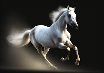 Obraz na płótnie Canvas realistic illustration of running white horse isolated on black background