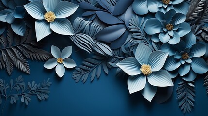 Generative AI : foliage plant in blue color with space background.