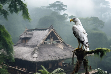 a white eagle is perched - Powered by Adobe