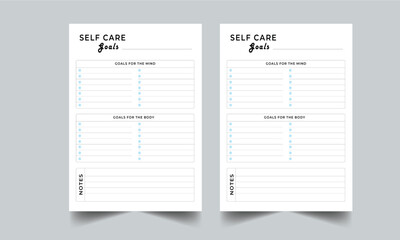 Self Care Goals with 2 color design template layout 