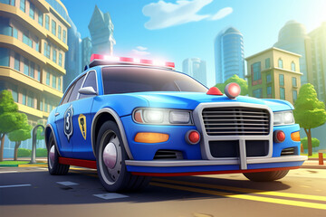 3D illustration, cute cartoon style police car