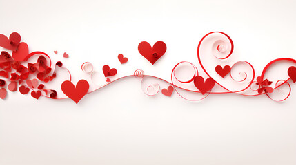 Valentine's Day Handmade Red Thread Hearts over white background. Valentine's Day Holiday Background with hearts. Beautiful Hearts. Holiday of Love. Wedding celebrating. 