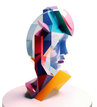 abstract vivid shapes with head silhouette