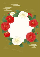Camellia flower illustration with Korean traditional pattern.