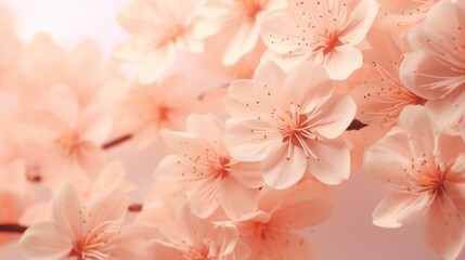 peach flowers on a peach background. Concept color of the year 2024 Peach Fuzz. Floral background. Pantone color