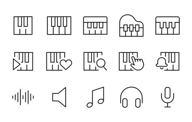 piano icon set. orchestra musical piano instrument music line icons set, editable stroke isolated on white, linear vector outline illustration, symbol logo design style - obrazy, fototapety, plakaty