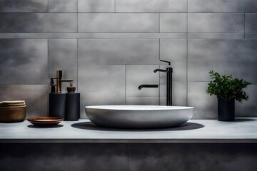 Black Vessel Sink and Faucet Complementing a Wooden Countertop