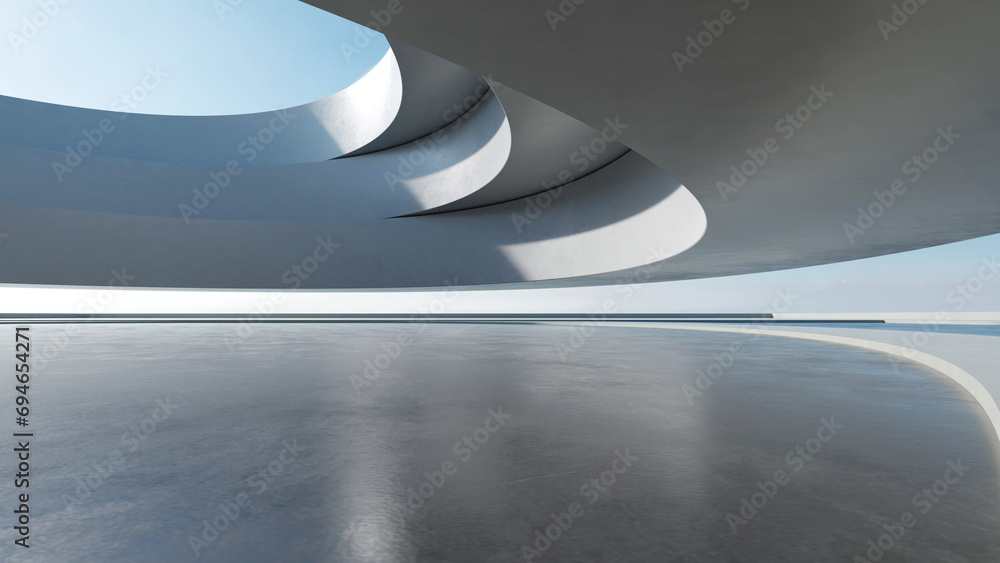 Leinwandbilder 3d render of abstract futuristic architecture with empty concrete floor. Scene for car presentation.
