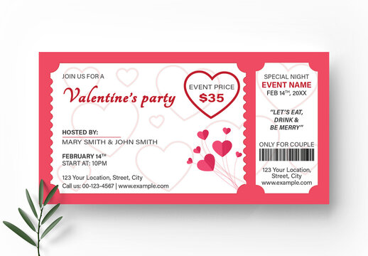 Valentine Party Ticket Layout
