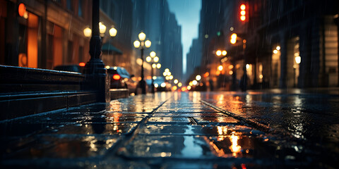 Fototapeta na wymiar Windows of the Soul: Capturing the Essence of Urban Life Through Rain-Streaked Panes and Dusky Street Views