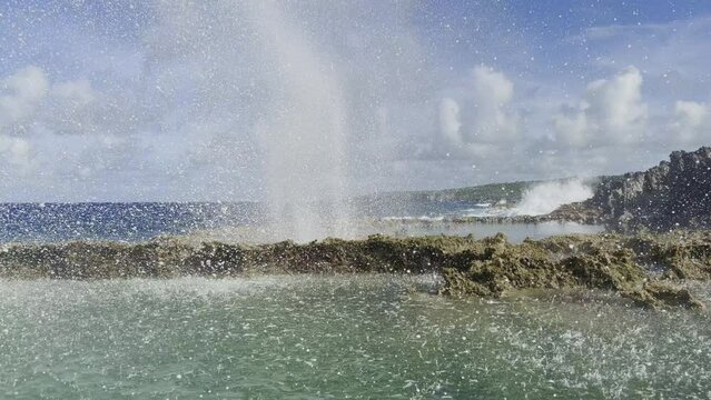 Close up shot of blow hole at Tinian, Northern Mariana Islands
