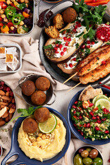 Middle eastern or Arabic dishes on light background. Tasty traditional food