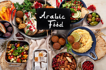 Middle eastern or Arabic dishes on light background. Tasty traditional food
