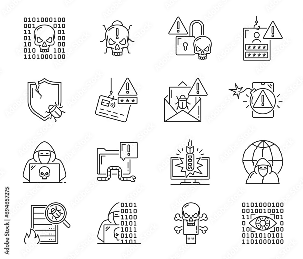 Leinwandbilder cyber attack icons. digital data cyber attack risk, internet network hack treat or computer malware 