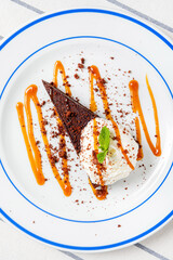 brownie with ice cream and caramel