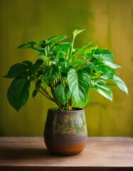 Green houseplant in a decorative pot