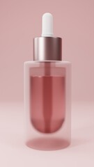 3D Rendered beauty face oil in glass dropper bottle