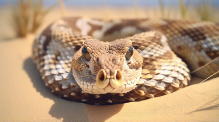 Cerastes cerastes commonly known as the Saharan Horned Viper. Generative AI