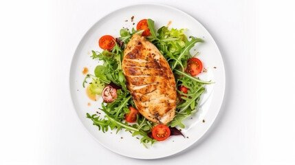 Chicken fillet with salad. Healthy food, keto diet, diet lunch concept. Top view. Generative AI - obrazy, fototapety, plakaty