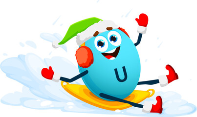 Cartoon vitamin U, methyl-l-methionineand micronutrient character gleefully slides down snowy winter hill. Isolated vector cheerful capsule engaged in wintertime activities, spreading health and joy © Vector Tradition