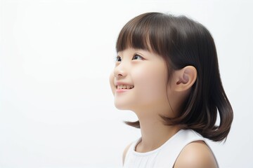 日本人の子供・小学生の横顔（アジア人・白背景・背景なし） - obrazy, fototapety, plakaty