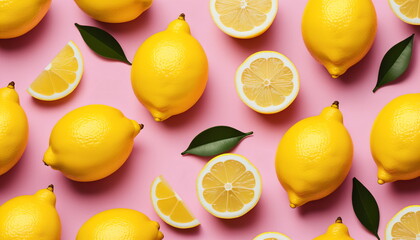 Minimalist Illustration: Yellow Lemon Pattern on Pink Background