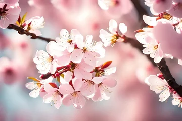Poster Zoomed in on the loveliness of pink cherry blossoms, the soft focus background enhancing the ethereal quality of these delicate flowers. © Mahtab