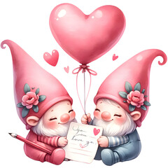 These whimsical and heartwarming gnome-themed can be used in illustrations, cards, or any other Valentine's Day-themed creations to add a touch of love and enchantment. Generative AI.