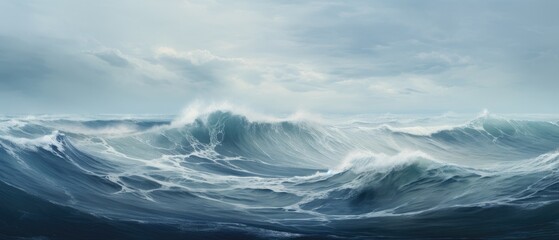 painting of a stormy ocean with waves crashing against the shore