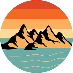 Mountain Retro Sunset Clipart