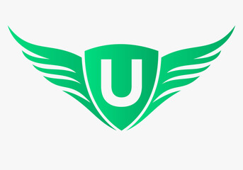 Wing Logo On Letter U For, Transportation Symbol. Freight Sign © pixstocker