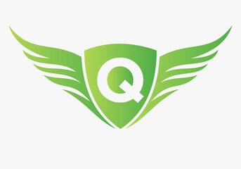 Wing Logo On Letter Q For, Transportation Symbol. Freight Sign