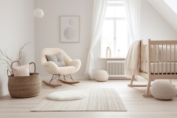 Modern minimalist nursery in Scandinavian style Children's room interior in light colors