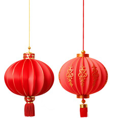 Set of Chinese lantern on transparent background, Generative AI
