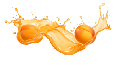 apricot juice splash isolated on a transparent background.
