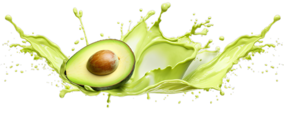 Avocado juice splash isolated on a transparent background.