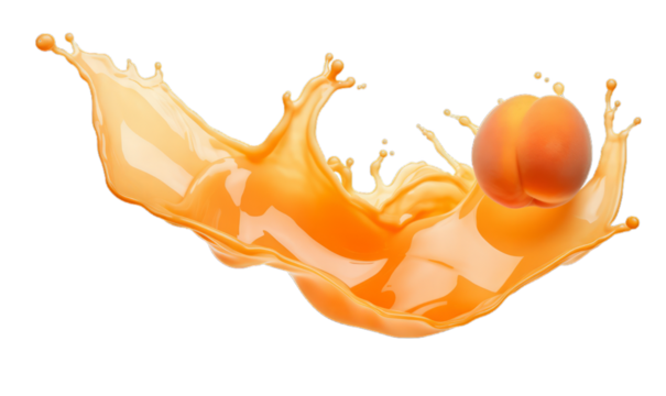 apricot juice splash isolated on a transparent background.