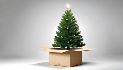 Beautiful Christmas tree coming out from open box