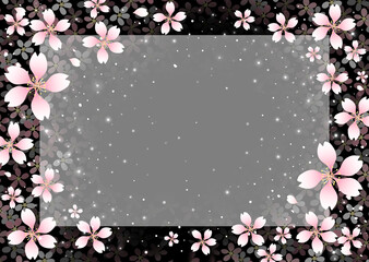 桜のフレーム素材　飾り枠　桜吹雪　夜桜　お花見　キラキラさくら柄　入学　卒業　入園　卒園　新春　黒背景